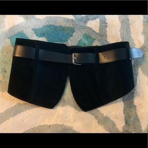 Real Leather Chamois Buckle Wide Belt Corset Black